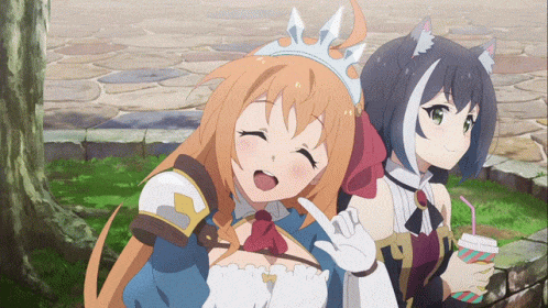 a .gif of pecorine from the princess connect anime. she wags her finger as she winks and a star effect comes from her eye.